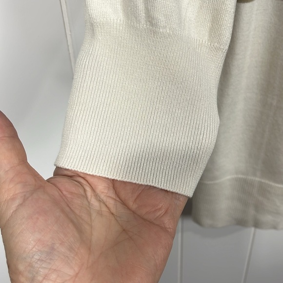 Coldwater Creek Womens Cardigan L White Tan Black 3/4 Sleeves Vneck Button Up - Picture 5 of 11